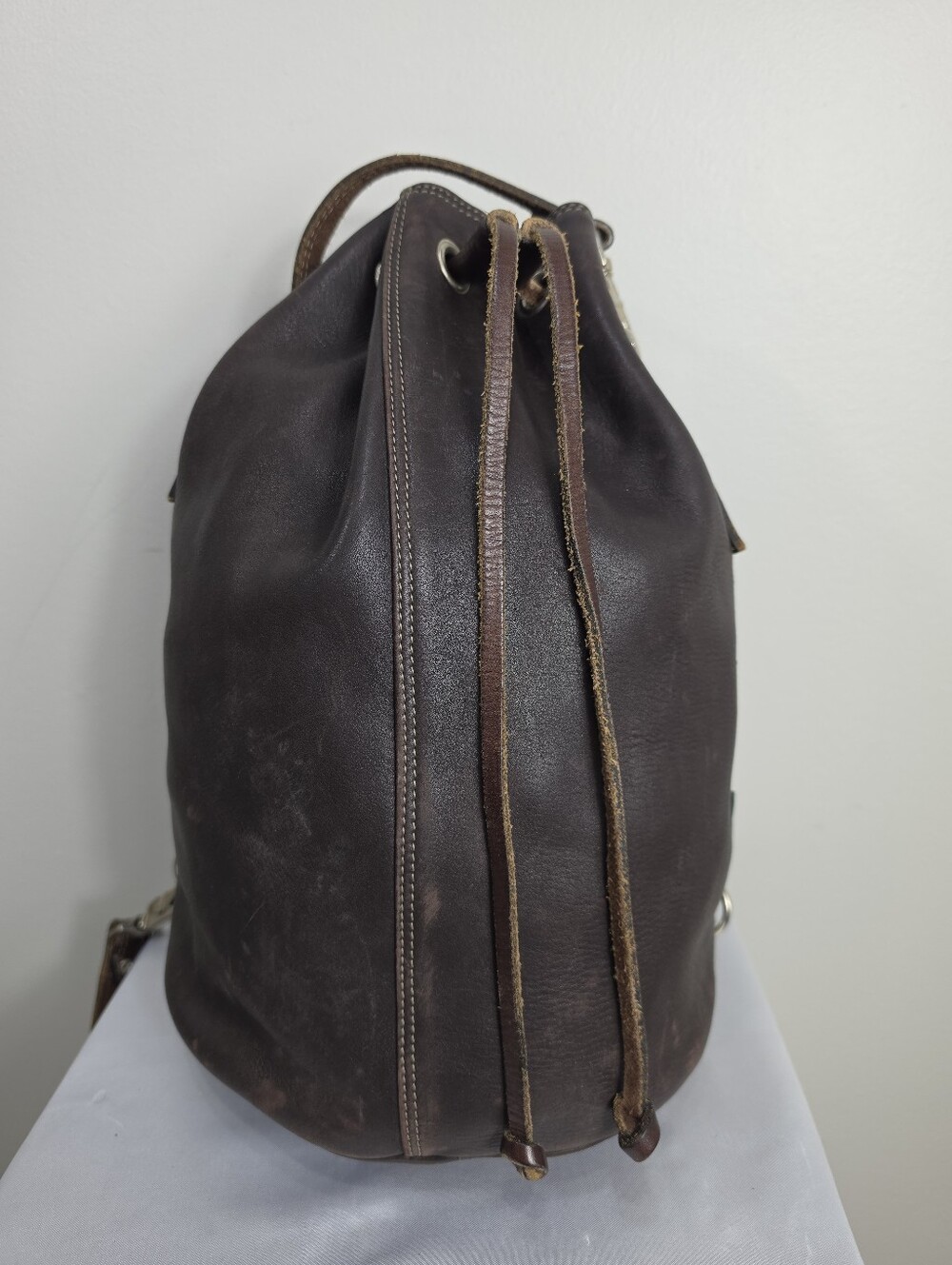 Rugby Men's Dark Brown Leather Drawstring Duffel Bag